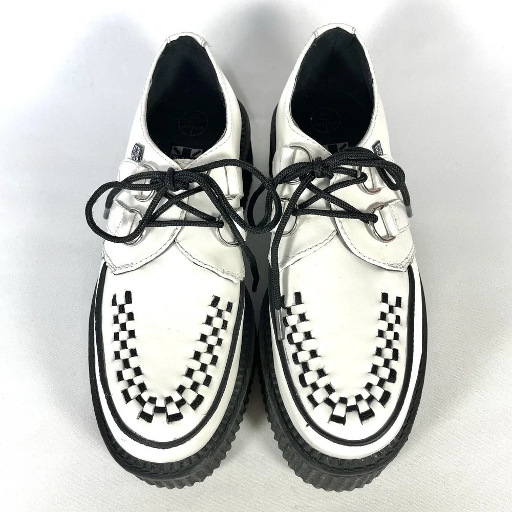 T.U.K. Mondo Creeper Platform‎ Shoes Womens 7 White Black Leather Goth Punk